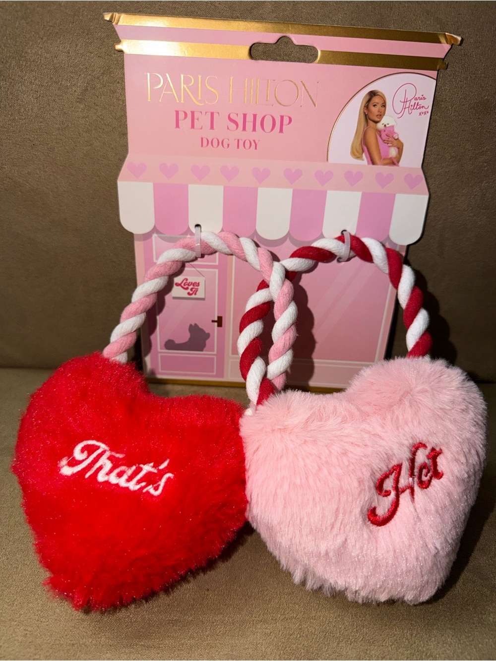 Paris Hilton Pink & Red Heart Plush Rope Dog Toy Set